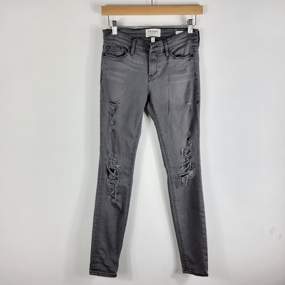 Frame Le Skinny De Jeanne Distressed Mid Rise Jean - Picture 3 of 11